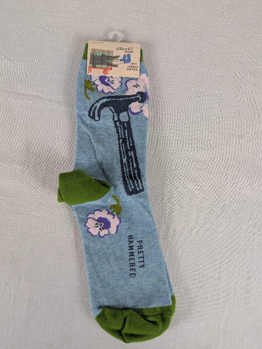 Blue Q Pretty Hammered Socks Blue Green Floral Flower Hammer Womens Sz 5-10 NEW